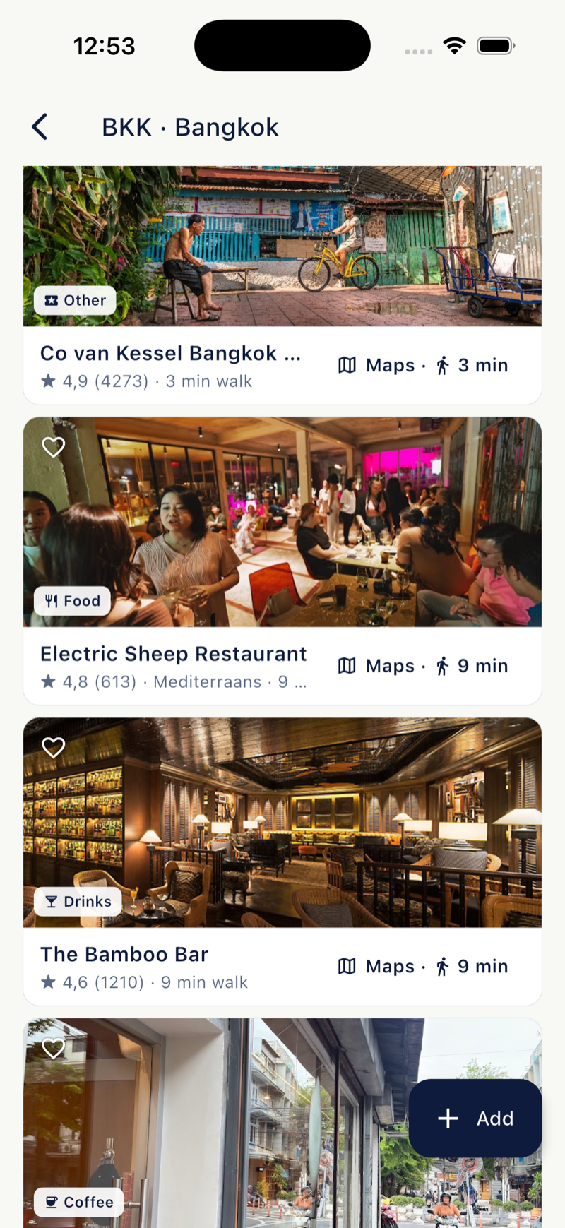 Destination screen